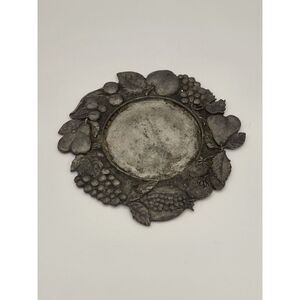 Vintage Pewter Fruit Motif Coaster Bottle Tray Italy Williams Sonoma 6.5"